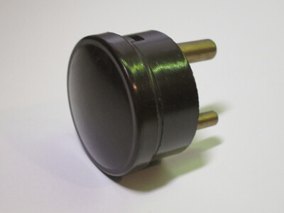 Rear view of the plug. The back side is completely smooth and slightly rounded.